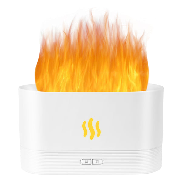 Flame Diffuser Humidifier-Auto Off 180ml Essential Oil Diffuser-2 Modes Brightness Aroma Humidifier with Fire Flame Effect for Home,Office,Spa,Gym (White)