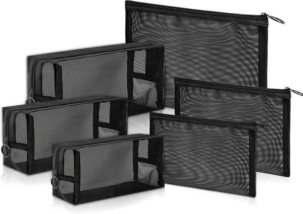 Unoutur Mesh pouch,Mesh Cosmetic Bag Portable Makeup Pouch Travel Toiletry Bag for Makeup Organizer Home Office Travel Accessories,6 Pieces Mesh Makeup Bag with Zipper